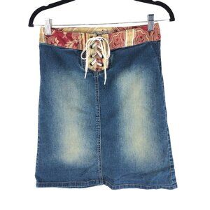 Picasso Style Jean PSJ Womens Skirt Denim Y2K Vintage Lace Up Modest S
